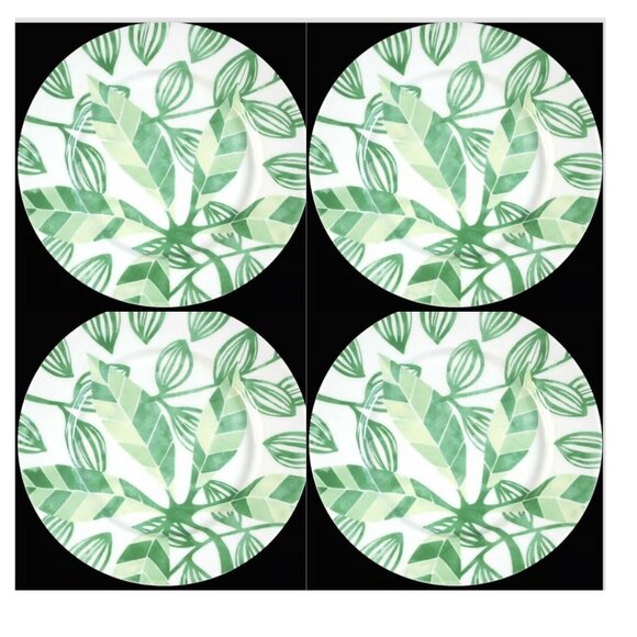 Set of 4 Lulu DK Leaf Salad Plates Porcelain Green White - Picture 1 of 3
